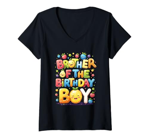 Damen Bruder der Geburtstagskinderfamilie Fruit Bday Fruit Lover T-Shirt mit V-Ausschnitt von Brother Of The Birthday Boy Family Fruit Bday