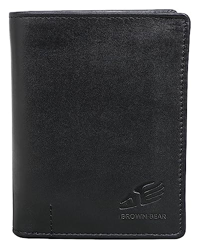 BROWN BEAR Geldbörse Leder Schwarz | Herren & Damen | RFID-Schutz mit Münzfach | Portemonnaie Echtleder | Geldbeutel Hochformat Reißverschluss innen | BB Design 2051 BK von BROWN BEAR