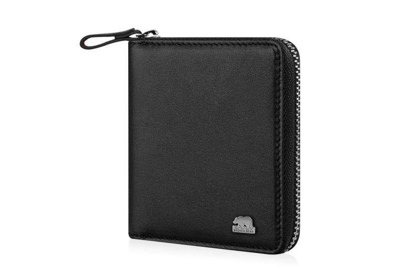 Brown Bear Geldbörse Classic 8009 mit umlaufenderm Reißverschluss aus Echtleder, mit 10 Kartenfächern und RFID-Schutz Farbe Schwarz Nappa von Brown Bear