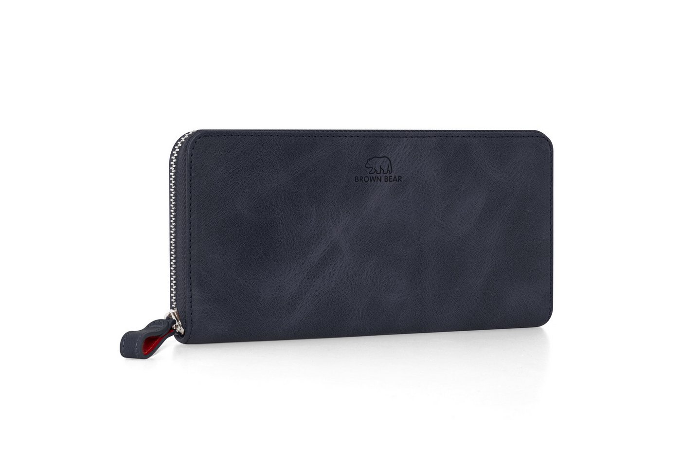 Brown Bear Geldbörse Conny aus Echtleder mit umlaufendem Reißverschluss, mit RFID-Schutz und 13 Kartenfächern Farbe Blau von Brown Bear