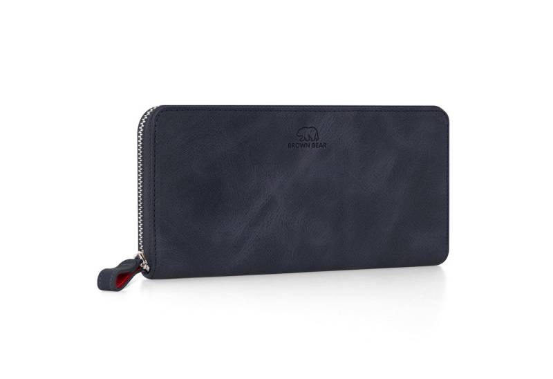 Brown Bear Geldbörse Conny aus Echtleder mit umlaufendem Reißverschluss, mit RFID-Schutz und 13 Kartenfächern Farbe Blau von Brown Bear