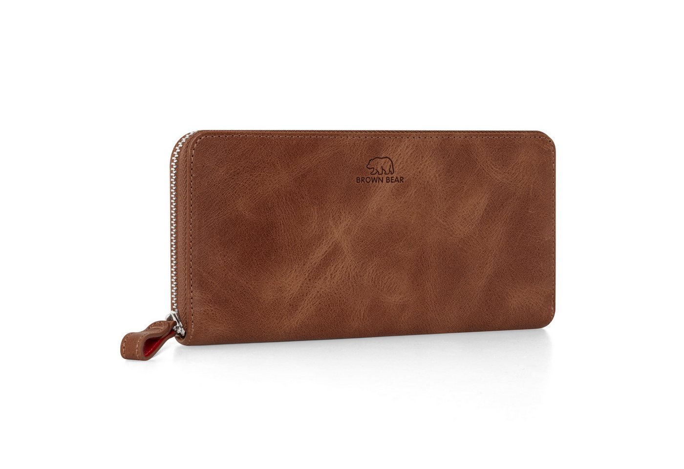 Brown Bear Geldbörse Conny aus Echtleder mit umlaufendem Reißverschluss, mit RFID-Schutz und 13 Kartenfächern Farbe Braun-Vintage von Brown Bear