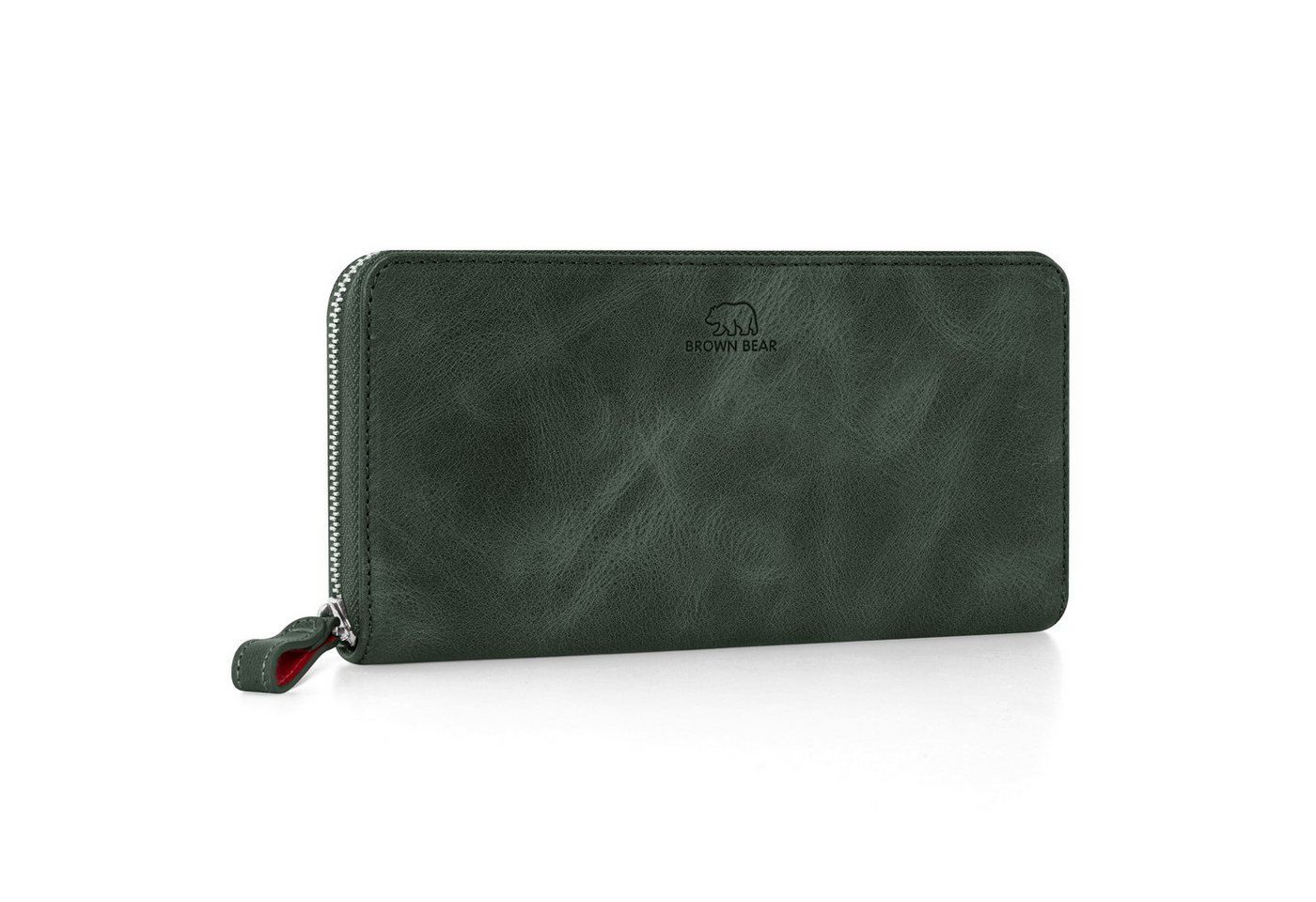 Brown Bear Geldbörse Conny aus Echtleder mit umlaufendem Reißverschluss, mit RFID-Schutz und 13 Kartenfächern Farbe Oliv von Brown Bear