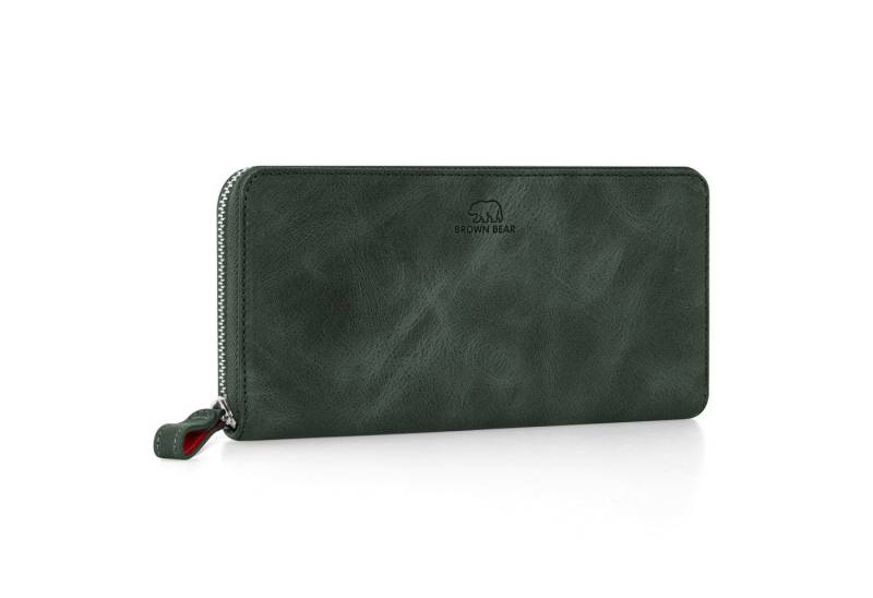 Brown Bear Geldbörse Conny aus Echtleder mit umlaufendem Reißverschluss, mit RFID-Schutz und 13 Kartenfächern Farbe Oliv von Brown Bear