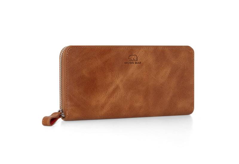 Brown Bear Geldbörse Conny aus Echtleder mit umlaufendem Reißverschluss, mit RFID-Schutz und 13 Kartenfächern Farbe Vintage-Cognac von Brown Bear