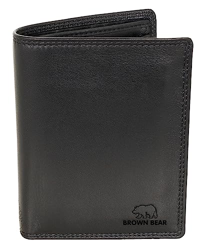 BROWN BEAR Geldbörse Leder Schwarz | Herren & Damen | RFID-Schutz mit Münzfach | Portemonnaie Echtleder Reißverschluss innen | Geldbeutel Hochformat | BB Design DLF BK von BROWN BEAR