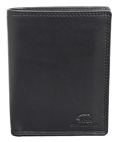 BROWN BEAR Geldbörse Leder Schwarz | Herren & Damen | RFID-Schutz mit Münzfach | Portemonnaie Echtleder | Geldbeutel Hochformat | BB Design 8002 BK von BROWN BEAR