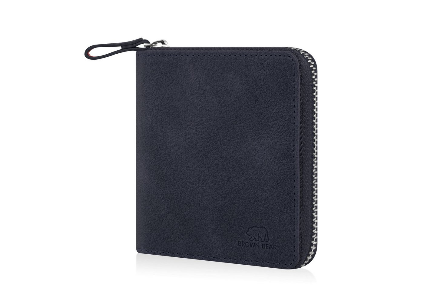 Brown Bear Geldbörse Max aus Echtleder mit umlaufendem Reißverschluss, mit RFID-Schutz und 7 Kartenfächern Farbe Blau-Vintage von Brown Bear
