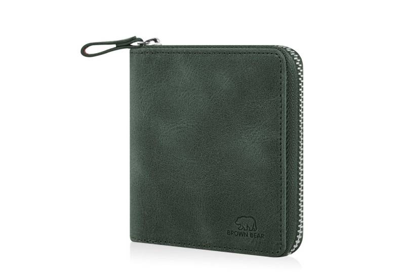Brown Bear Geldbörse Max aus Echtleder mit umlaufendem Reißverschluss, mit RFID-Schutz und 7 Kartenfächern Farbe Olive-Vintage von Brown Bear