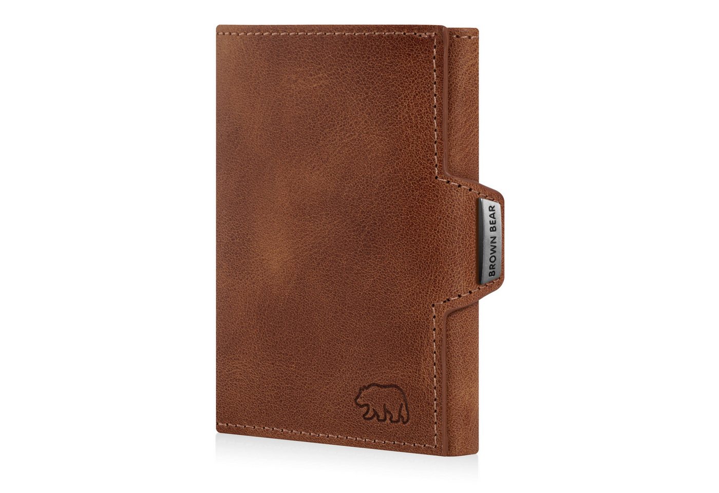 Brown Bear Geldbörse Modell Bruce Slim für 11 Kreditkarten aus Echtleder, mit Münzfach Farbe Braun-Vintage von Brown Bear