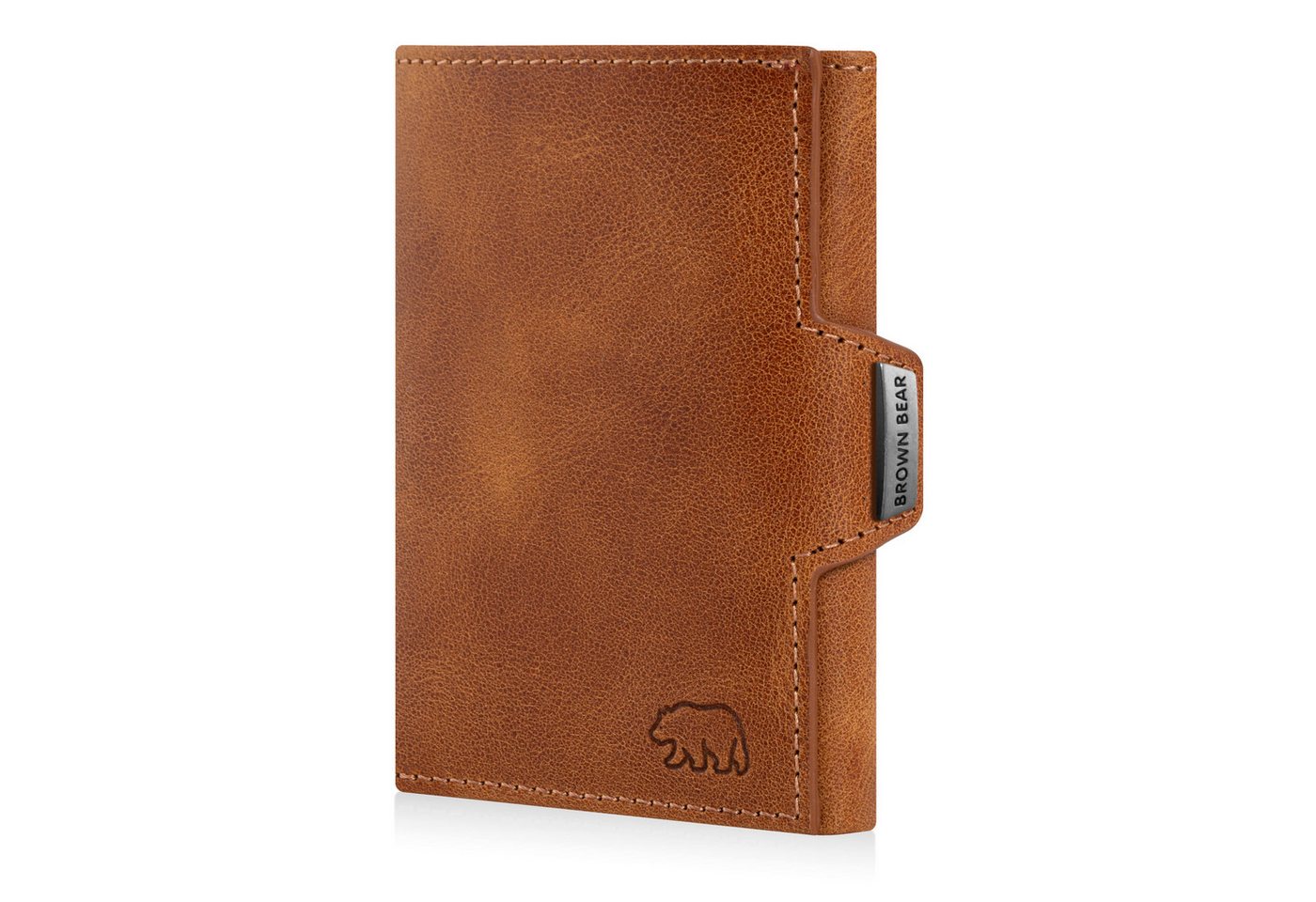 Brown Bear Geldbörse Modell Bruce Slim für 11 Kreditkarten aus Echtleder, mit Münzfach Farbe Cognac-Vintage von Brown Bear
