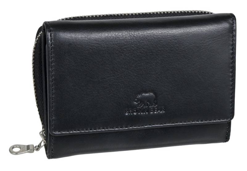 Brown Bear Geldbörse Modell Lou - kompaktes Damenportemonnaie aus Echtleder, mit 9 Kartenfächern im Querformat Schwarz Nappa von Brown Bear
