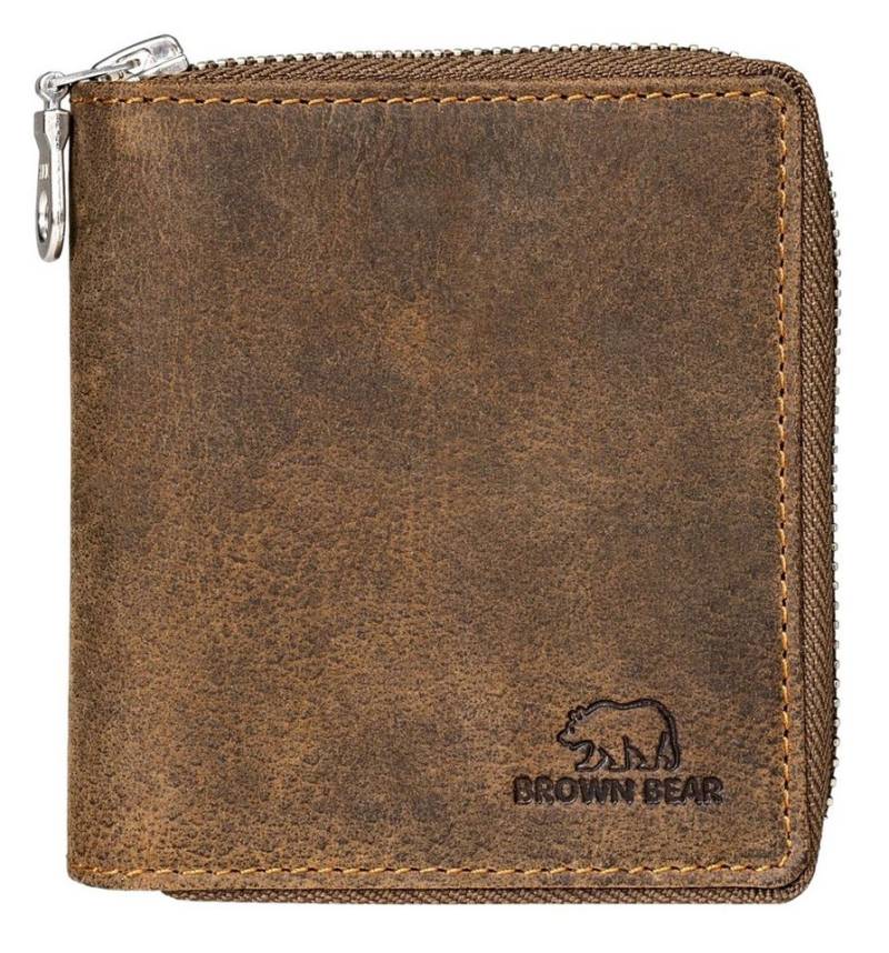 Brown Bear Geldbörse Modell Max umlaufender Reißverschluss kleineres Hochformat, mit 8 Kartenfächern und RFID Schutz Braun Vintage von Brown Bear