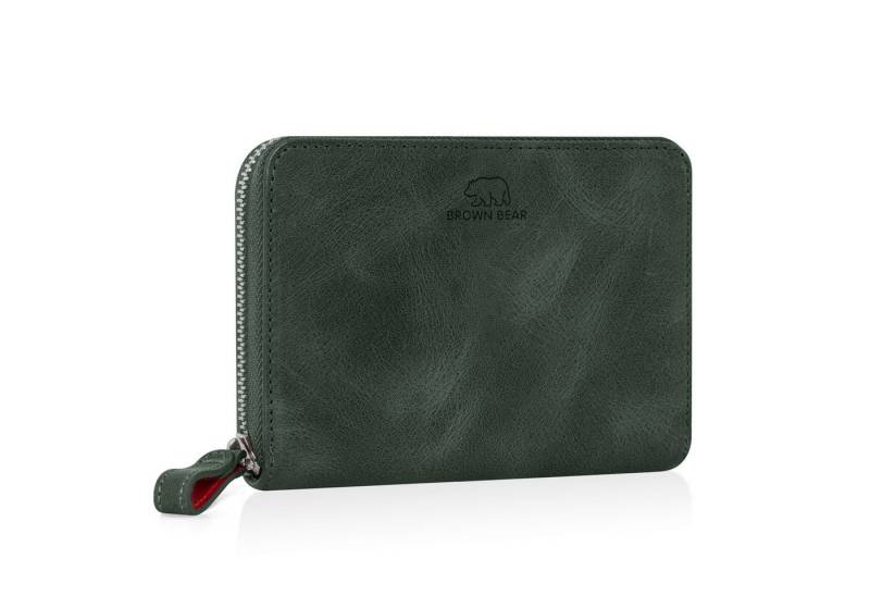 Brown Bear Geldbörse Pia aus Echtleder mit umlaufendem Reißverschluss, für Damen mit 10 Kartenfächern Farbe Oliv von Brown Bear