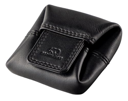 BROWN BEAR Münzbörse klein Leder Schwarz - Echtleder Münzbeutel mit Druckknopf - Mini Kleingeldbörse Wiener Schachtel - Minibörse für Herren & Damen - BB 9095 BK von BROWN BEAR