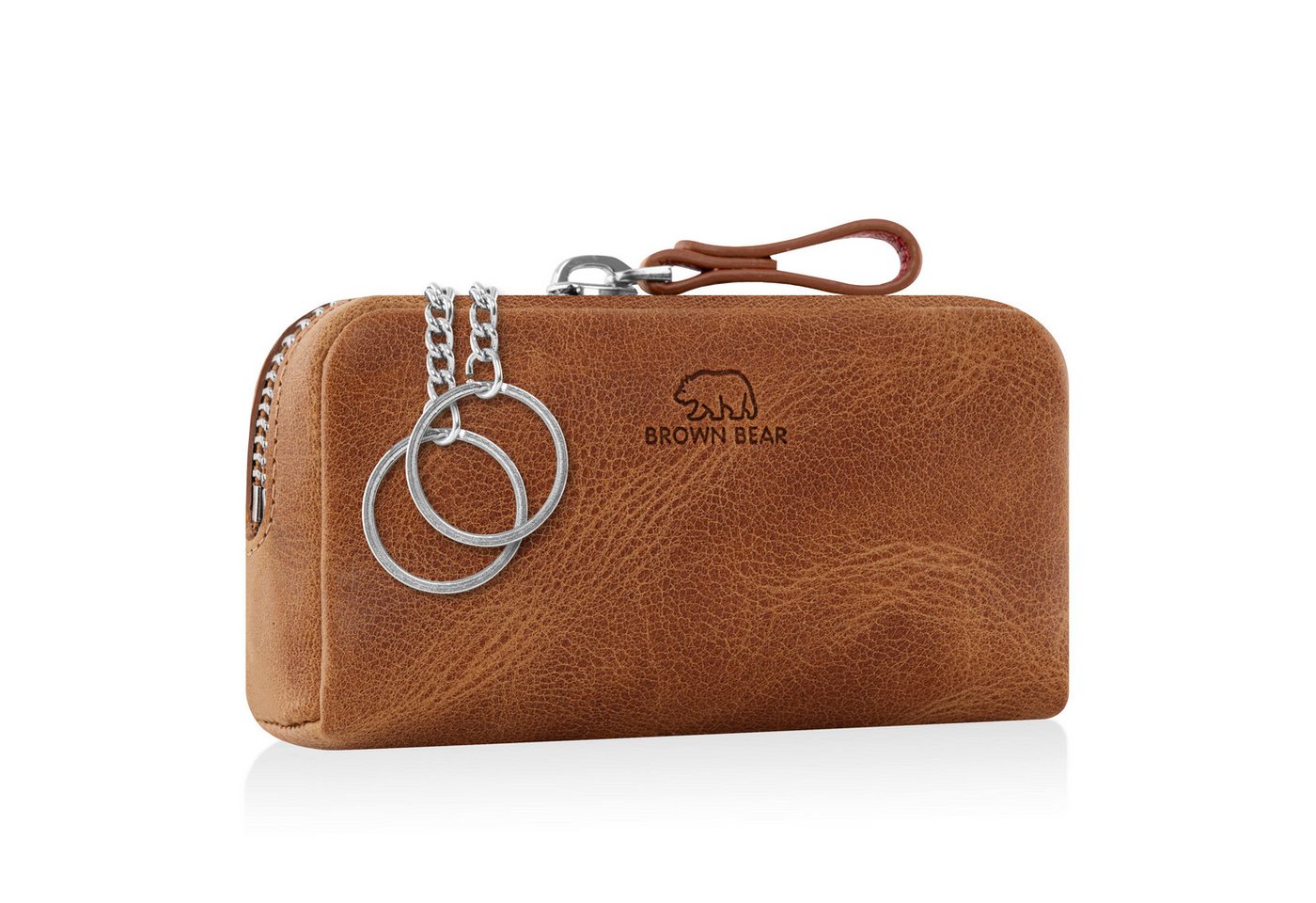 Brown Bear Schlüsseltasche 8017 A - aus Echtleder mit zwei Schlüsselringen, mit Münzfach und großen Korpus Farbe Cognac-Vintage von Brown Bear