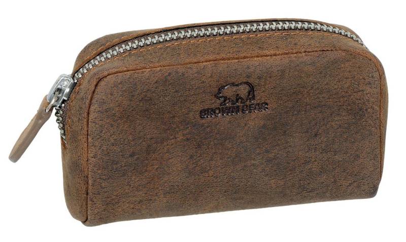 Brown Bear Schlüsseltasche Classic 8017-A zwei Schlüsselringe Unisex Echtleder größerer Korpus, Reißverschlussfach Münzbörse Braun-Vintage von Brown Bear