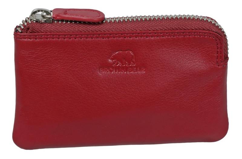 Brown Bear Schlüsseltasche Classic 8017 zwei Schlüsselringen Unisex Echtleder, Reißverschlussfach Kartenfach kompakt Rot von Brown Bear