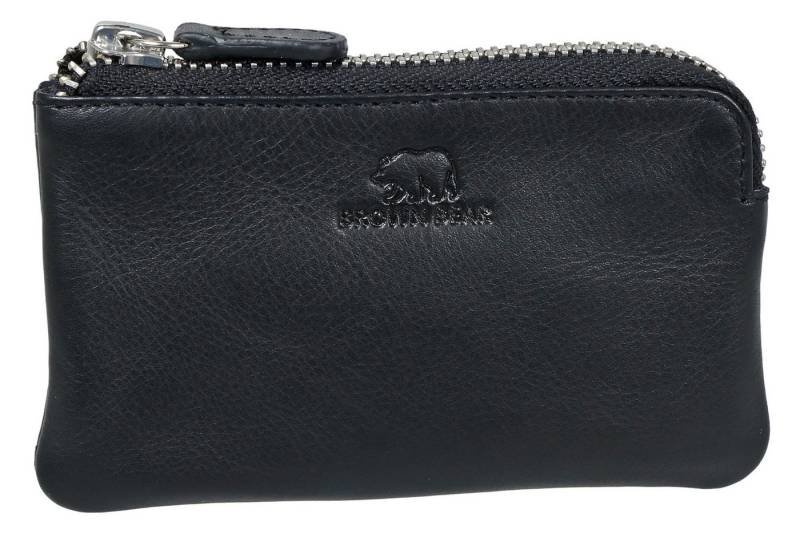 Brown Bear Schlüsseltasche Classic 8017 zwei Schlüsselringen Unisex Echtleder, Reißverschlussfach Kartenfach kompakt Schwarz von Brown Bear