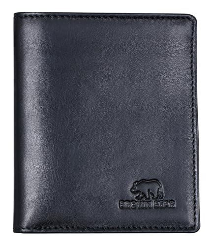 BROWN BEAR Geldbörse klein Leder Schwarz RFID-Schutz mit Münzfach - Echtleder Portemonnaie extra flach für Herren & Damen - Mini Geldbeutel für mindestens 8 Karten - BB Slim Wallet SLCP 8005 BK von BROWN BEAR