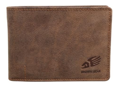 Geldbörse Herren Leder mit Münzfach | Braun Vintage | RFID-Schutz | Karten Portemonnaie Echtleder | Geldbeutel für Scheine | BB Design 1051 BR von BROWN BEAR