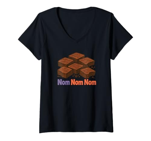 Damen Brownies Nom Nom Brownie Eater Brownie T-Shirt mit V-Ausschnitt von Brownie Merch Co.