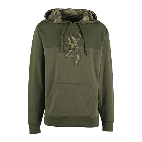 Browning Herren Buckmark Hoodies, warmes Baumwoll-Fleece Kapuzen-Sweatshirt, Peak (Rifle Green/Camo), Medium von Browning