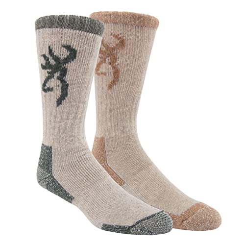 Browning Schwere Buckmark, 2 Paar Wollmischung, Outdoor-Stiefelsocken mit Fußgewölbeunterstützung, Mountain View/Leder Braun, X-Large von Browning