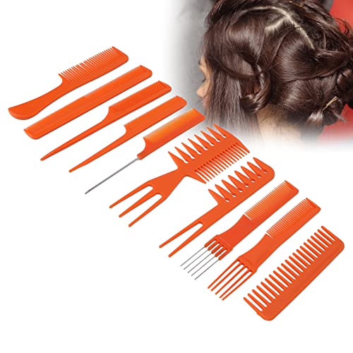 10 Stücke Friseur Haar Kamm Set, Antistatisch Barbier Zahnkamm mit Griff Haarstyling Kamm Grobzinkiger, Feiner Kamm/Breiter Kamm für Männer und Frauen(Orange) von Brrnoo