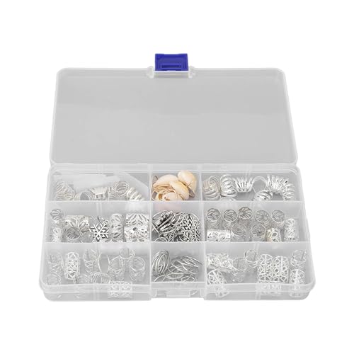 100 Stück Haarschmuck für Frauen, Zöpfe, Dreadlocks, Haarringe, Ausgehöhlte Blätter, Schneeflocken, Muscheln, Legierung, Flechten, Schmuckspulen für Hip Hop Stil von Brrnoo