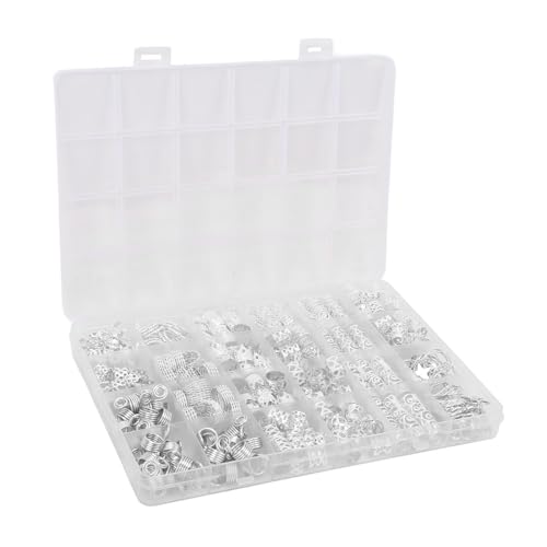 375 Stück Loc Schmuck Haarzöpfe Dreadlocks Zubehör, Metallspulen Ringe Manschetten Anhänger Haarschmuck für Zöpfe Styling (SILVER) von Brrnoo