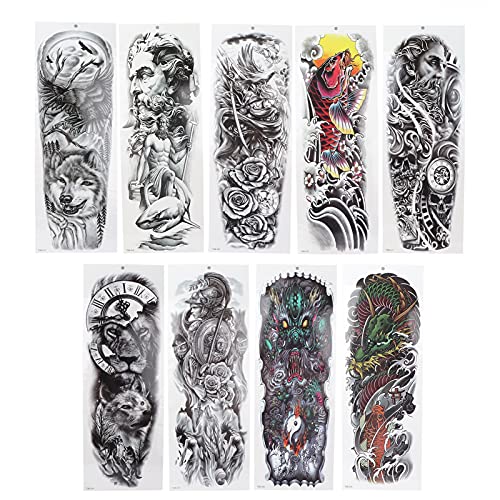 9Pcs Full Arm Tattoos - Wasserdicht Temporäre Tattoo Sticker mit Langlebigem Grosse Muster für Erwachsene Männer und Frauen von Brrnoo