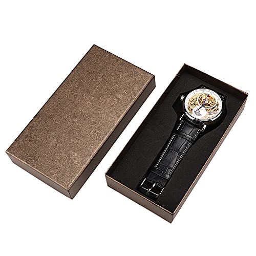 Brrnoo Automatische Mechanische Uhr, Klassische Luxus Multi Kalender Edelstahl wasserdichte Armbanduhr für Herren, Handaufzug Edelstahl und PU Leder Armbanduhr(03) von Brrnoo