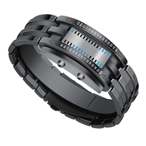Brrnoo Blue Backlight LED Digital Mens Binary Watch mit Japanischer Quarzbewegung, Wasserfeste Bis zu 50 Meter, Mode -Armbanduhr Design für Outdoor -Partys (Schwarze Größe) von Brrnoo
