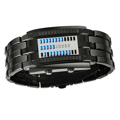 Brrnoo Blue Backlight LED Digital Mens Binary Watch mit Japanischer Quarzbewegung, Wasserfeste Bis zu 50 Meter, Mode -Armbanduhr Design für Outdoor -Partys (Schwarze kleine Größe) von Brrnoo