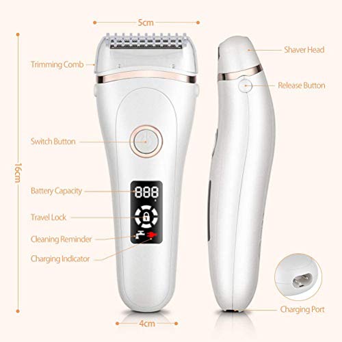 Brrnoo Gebogener Perlenkamm Trimmer Ladies Electric Raver, LED -Display, USB -wiederaufladbar, Ganzkörperhaarentfernung, Sicher mit Schaum in der Dusche oder Badewanne Rasieren (WHITE) von Brrnoo