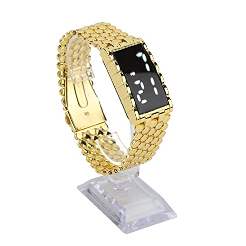 Brrnoo LED-Uhr, Elektronisch, Einfache Analoge Armbanduhr, LED Uhr, Doppelte Offene Edelstahlschnalle, Metallarmband, Rechteckiges Zifferblatt, Digitale Armbanduhr für Outdoor Aktivitäten(Gold) von Brrnoo