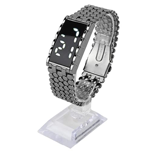 Brrnoo LED-Uhr, Elektronisch, Einfache Analoge Armbanduhr, LED Uhr, Doppelte Offene Edelstahlschnalle, Metallarmband, Rechteckiges Zifferblatt, Digitale Armbanduhr für Outdoor Aktivitäten(Schwarz) von Brrnoo