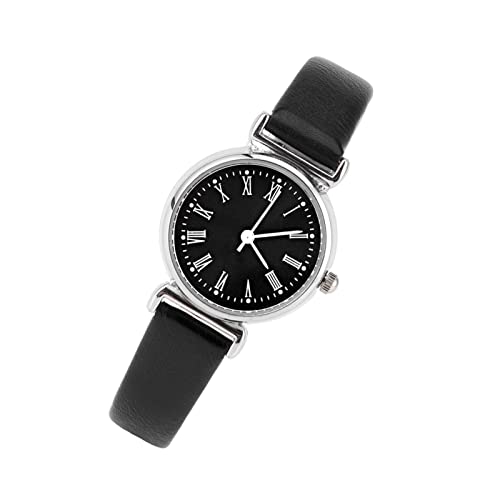 Brrnoo Modische Damenuhr mit Exquisitem Retro-Leder- und Mini-Armbanduhr-Design, Quarzwerk, 5 Farboptionen für Verschiedene Anlässe, für Freunde und Familie (schwarzer Gürtel, von Brrnoo