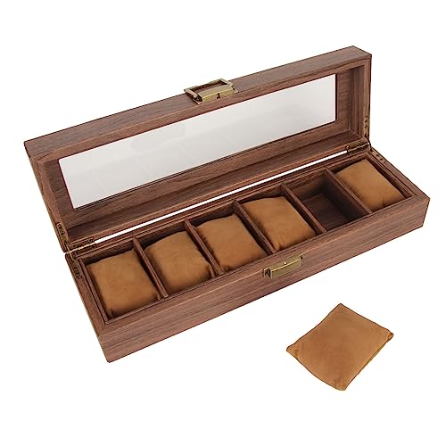 Brrnoo Uhrenbox, Organizer für Herren und Damen, Weiche, Abnehmbare Holzbox mit 6 Fächern und Glasplatte Zur Aufbewahrung (6 Steckplätze) von Brrnoo