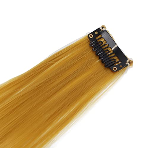 Clip-in-Haarverlängerungen, Haarspange, Cosplay, Party, Glattes Haar, Clip-Highlights, Hitzebeständige Synthetische Glatte Haarverlängerungen, Clip-in für Frauen, Kinder, Mädchen (Gold) von Brrnoo