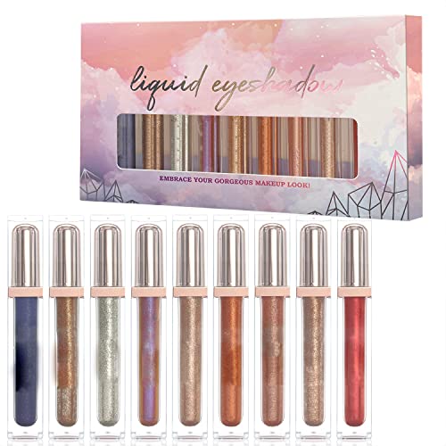 Flüssiges Glitzer-Lidschatten-Set, Glitzernder, Rauchiger Augen-Look, Wasserfest, Langlebig, Schnell Trocknend, Funkelnde Lidschatten-Make-up-Kits, 9 Farben für Hochzeiten von Brrnoo