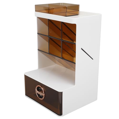 Make-up-Pinselhalter, ABS+HIPS Schreibtisch-Stift-Organizer mit Schublade, Großer Stauraum für Büro- und Heimschreibtische, Leichtgängiger Make-up-Pinselhalter für den Schreibtisch Make-up-Pinselhalter, ABS+HIPS Schreibtisch-Stift-Organizer mit Schublade, Großer Stauraum für Büro- und Heimschreibtische, Leichtgängiger Make-up-Pinselhalter für den Schreibtisch von Brrnoo