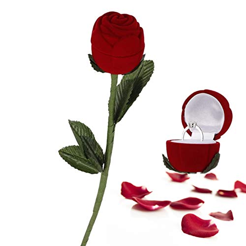 Rosen Blume Samt Ringe Schmuckschatulle, Rose Ringschatulle Langstielige Blume Schmuckschachtel Ringetuis Ringschachtel Valentinstag Geschenkbox Hochzeit Gehäuse von Brrnoo