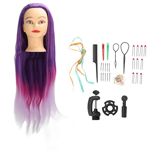 Schaufensterpuppenkopf mit Violett-rosa Farbverlauf, Haarflechten mit Klemme, Haarstyling-Männchen, Kosmetik-Puppenkopf, Synthetisches Faserhaar, Friseur-Trainingsmodell von Brrnoo