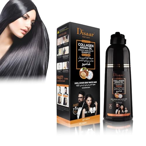 Brrnoo Schwarzes Haar Shampoo, Black Hair Shampoo, Kollagen Arganöl Haarfärbemittel Shampoo Dye Shampoo, Haarfärbeshampoo für Männer & Frauen, zum Abdecken von grauweißem Haar (400 ml) von Brrnoo