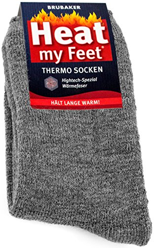 BRUBAKER 2 Paar Heat my Feet Unisex Thermo Socken Grau Größe 35-38 von BRUBAKER