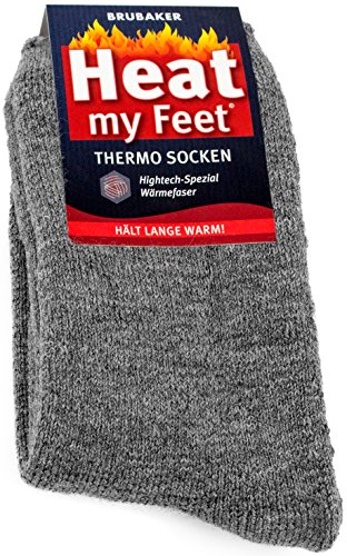 BRUBAKER 2 Paar Heat my Feet Unisex Thermo Socken Grau Größe 47-50 von BRUBAKER