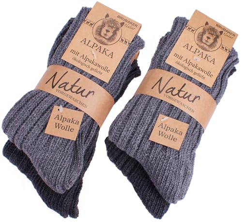 BRUBAKER 4 Paar Alpaka Socken Grautöne aus Alpakawolle 35-38 von BRUBAKER