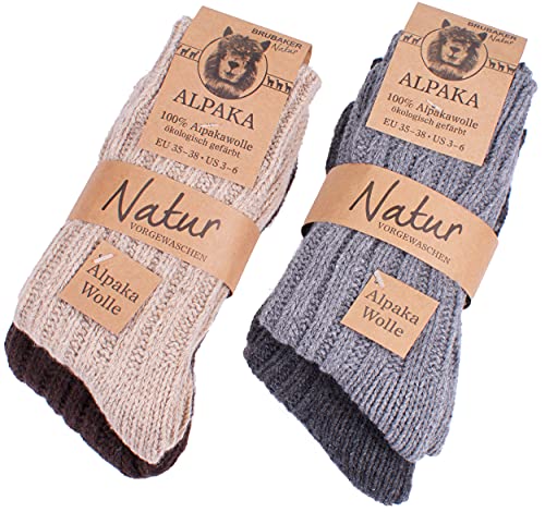 BRUBAKER 4 Paar Alpaka Socken Multipack 100% Alpaka 35-38 von BRUBAKER